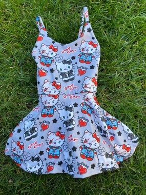 Hello Kitty Inspired White & Red Graphic Skater Dress